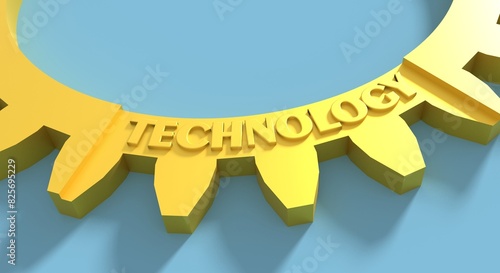 TECHNOLOGY word imprinted on metal surface of gear. Science, technology, engineering, mathematics and education concept. 3D render