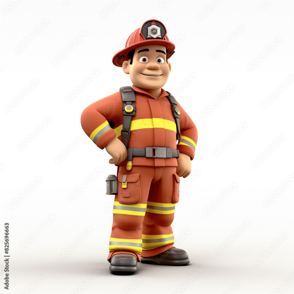 3d cartoon character fireman firefighter