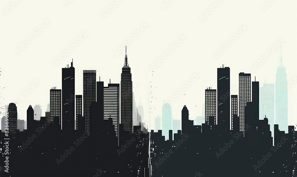 wallpaper silhouette of city buildings isolated on a white background