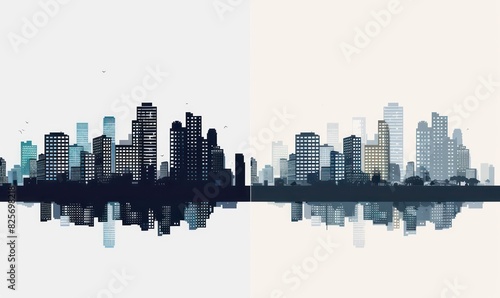 wallpaper silhouette of city buildings isolated on a white background