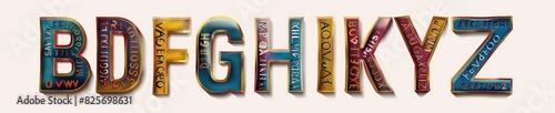 aleatory assortment of capital letters in a row on a flat background photo
