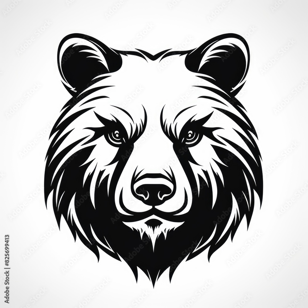 Logo design, Stencil art style, solid silhouette of a bear face, high contrast black and white, white background Logo design, Stencil art style, solid silhouette of a bear face, high contrast black and white, white background