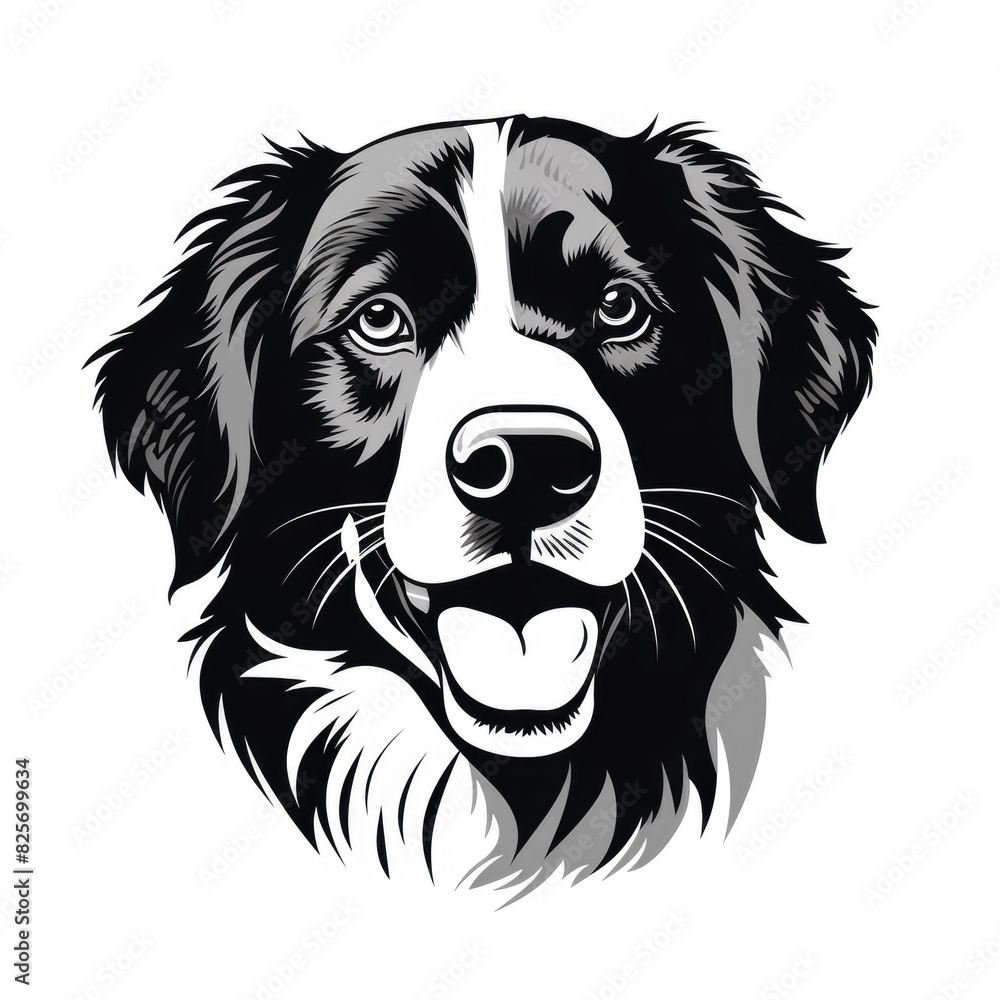 Logo design, Stencil art style, solid silhouette of a dog's face, high contrast black and white, white background Logo design, Stencil art style, solid silhouette of a dog's face, high contrast black and white, white background
