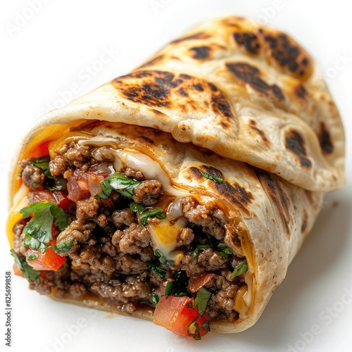 a deliciously wrapped burrito loaded with finely minced beef, black beans, infused with secret sauce of mixed herbs and spices, wrapped in a healthy tortilla wrap, bursting with flavors.