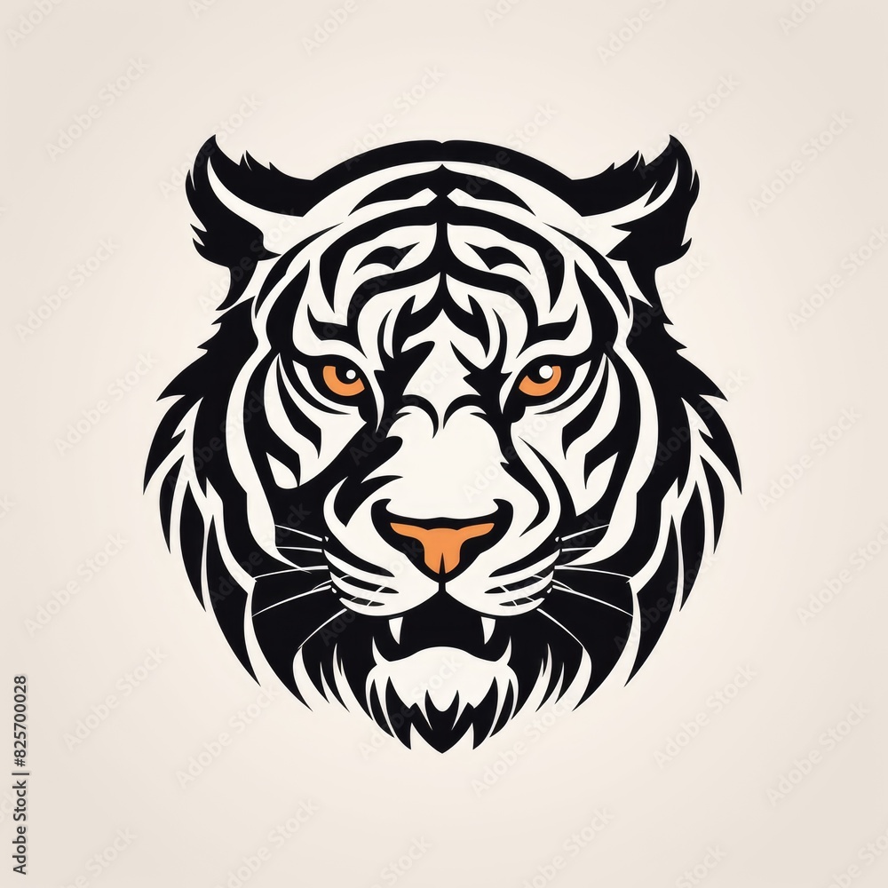 Fototapeta premium Logo design, Stencil art style, solid silhouette of a tiger's face, high contrast black and white, white background