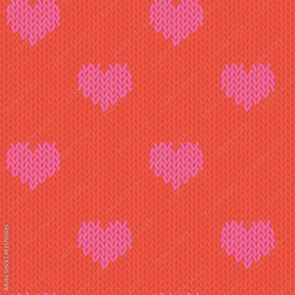 Knitted hearts seamless pattern. Fabric imitation vector background. Flat style knit wallpaper. Cute design for gift wrap, paper, textile