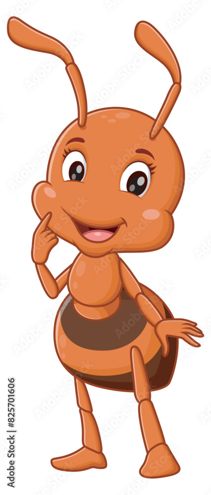 Fototapeta premium Cute Ant Cartoon Posing. Animal Nature Icon Concept Isolated Premium Vector. Vector Illustration