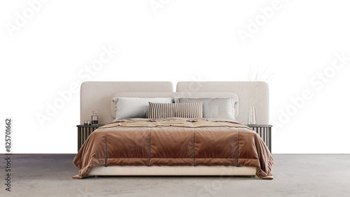 Foto a bed with a brown comforter and pillows