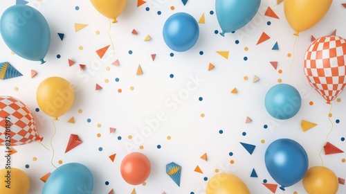 balloons decoration background in white background with text copy space in the middle with party bushes and decoration on the border in the circular form at the borders   Circular Border of Balloons 