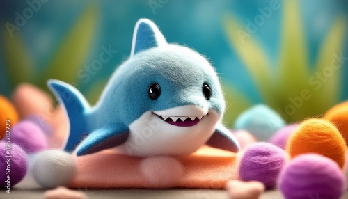 Plush toy. Illustration of a stuffed shark in the sea.