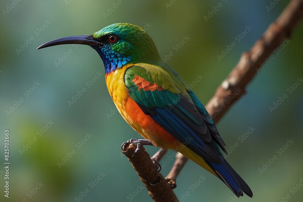 A low poly iridescent splendid sun-bird sits on a tree A low poly iridescent splendid sun-bird sits on a tree