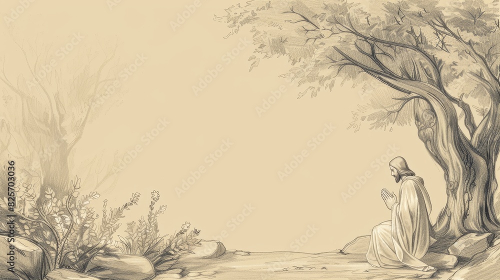 Devotion and Sacrifice: Jesus in the Garden of Gethsemane, Biblical Illustration Highlighting His Prayer Devotion and Sacrifice: Jesus in the Garden of Gethsemane, Biblical Illustration Highlighting His Prayer