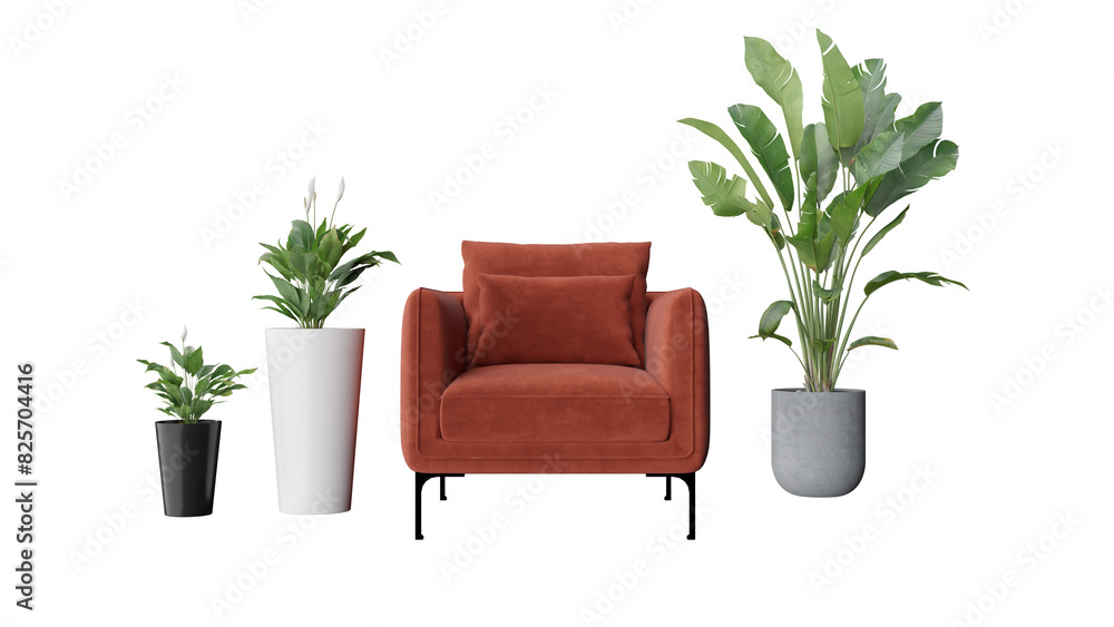 a chair and two potted plants on a black background a chair and two potted plants on a black background