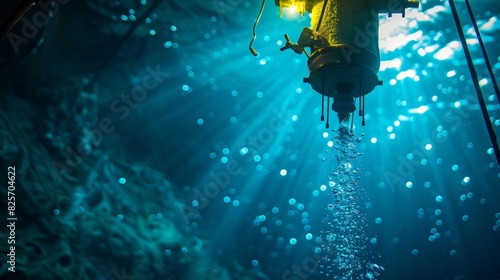 A submersible pump being lowered into the depths of the ocean ready to begin the process of extracting oil from a newly discovered well.