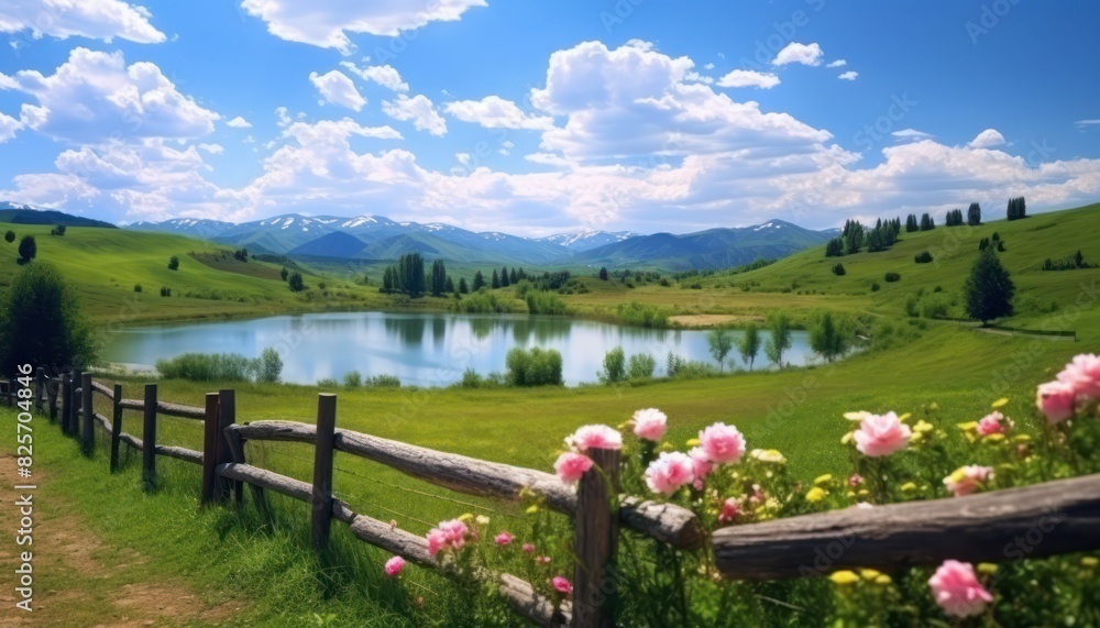 A stunning spring day landscaping views of fertile land surrounded beautiful green vegetation, wide stretches of hills and mountains with clear skies in spring A stunning spring day landscaping views of fertile land surrounded beautiful green vegetation, wide stretches of hills and mountains with clear skies in spring