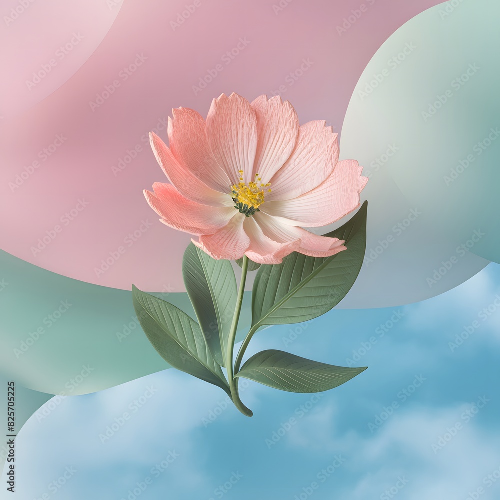 Obraz premium Cosmos flower isolated on a pastel background. Beautiful flower 3d render illustration. AI generated