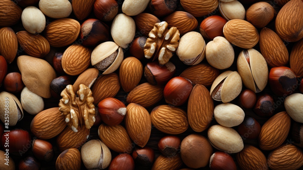 many different nuts in a heap closeup. many different nuts in a heap closeup.