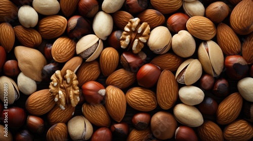 many different nuts in a heap closeup.