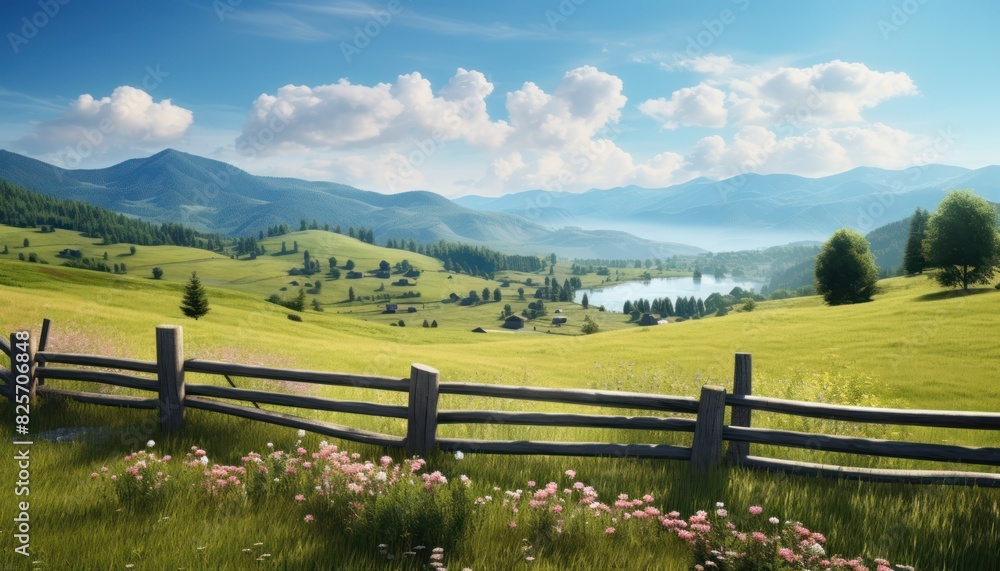 A stunning spring day landscaping views of fertile land surrounded beautiful green vegetation, wide stretches of hills and mountains with clear skies in spring A stunning spring day landscaping views of fertile land surrounded beautiful green vegetation, wide stretches of hills and mountains with clear skies in spring
