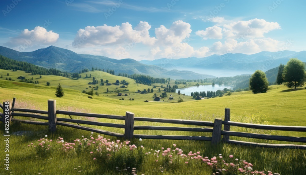 A stunning spring day landscaping views of fertile land surrounded beautiful green vegetation, wide stretches of hills and mountains with clear skies in spring