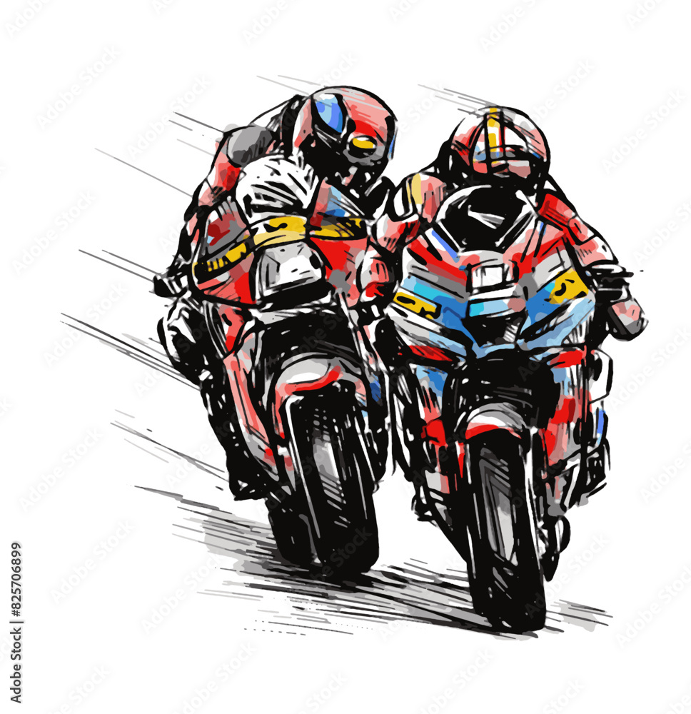 Fototapeta premium Drawing in color of motorcycle racing 