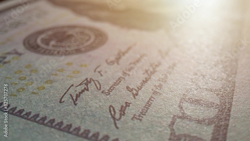 Explore intricate details on a 100 dollars bill in this close-up macro, revealing hidden intricacies of currency. Currency exchange and Financial stability concept. Banknotes Background. 