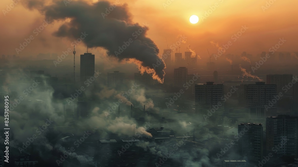 Fototapeta premium Sun piercing through the dense smoke