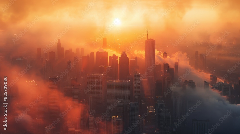 Fototapeta premium Sun piercing through the dense smoke