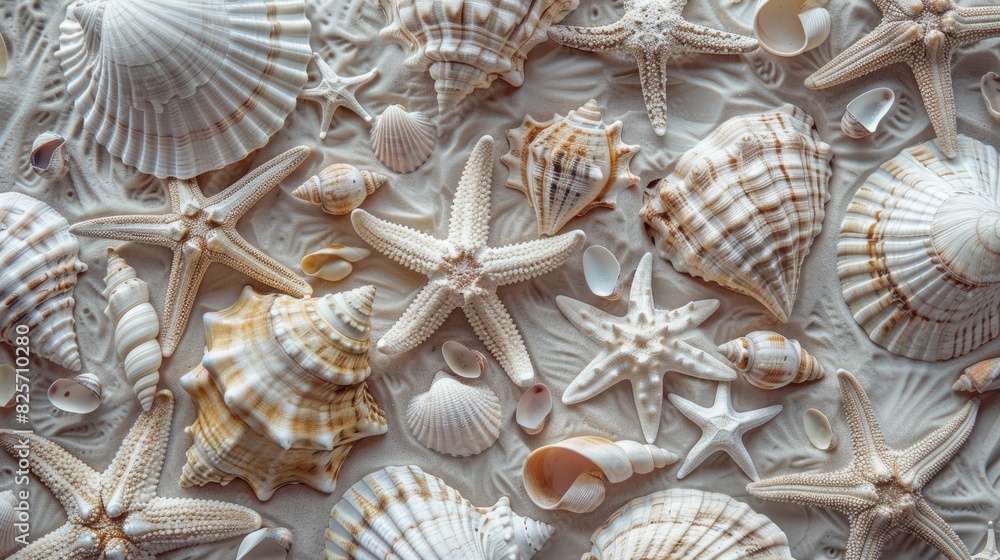 abstract background of starfish and seashells. Beautiful background abstract background of starfish and seashells. Beautiful background