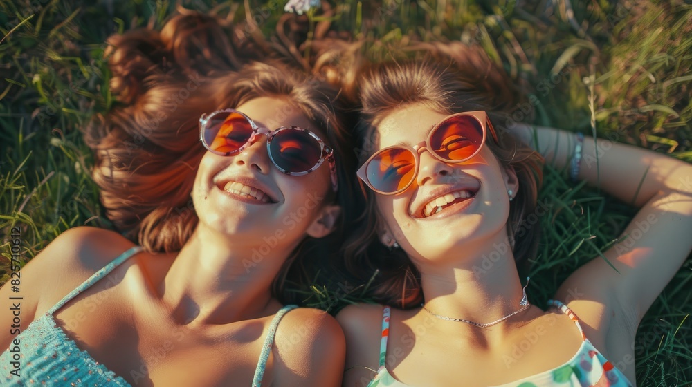 Two Young Girls Wearing Sunglasses, Lying On The Grass And Having Fun Together, Their Laughter Filling The Air, Hd Images Two Young Girls Wearing Sunglasses, Lying On The Grass And Having Fun Together, Their Laughter Filling The Air, Hd Images