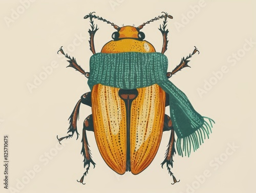 A cartoon illustration of a beetle wearing a teal scarf. photo