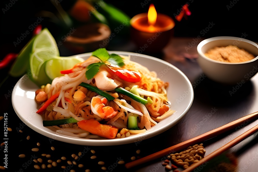 Pad thai, or Phad thai, is a stir-fried rice noodle dish from Thailand. made from rice noodles, , bean sprouts, eggs, prawns and Thai spices