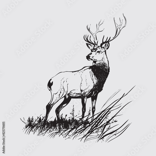 pencil drawing of deer vector