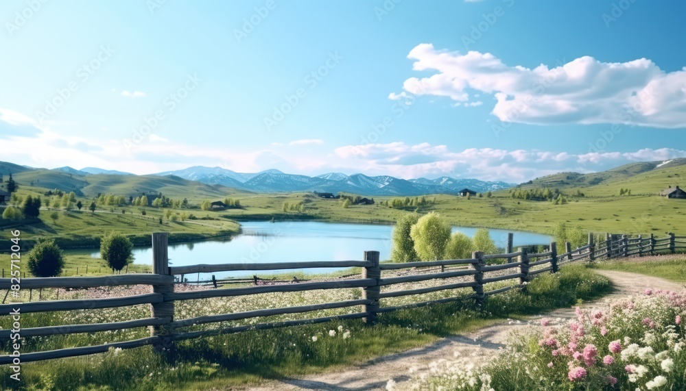 A stunning spring day landscaping views of fertile land surrounded beautiful green vegetation, wide stretches of hills and mountains with clear skies in spring A stunning spring day landscaping views of fertile land surrounded beautiful green vegetation, wide stretches of hills and mountains with clear skies in spring