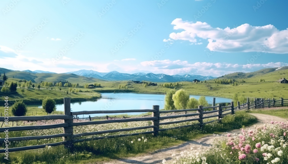 A stunning spring day landscaping views of fertile land surrounded beautiful green vegetation, wide stretches of hills and mountains with clear skies in spring