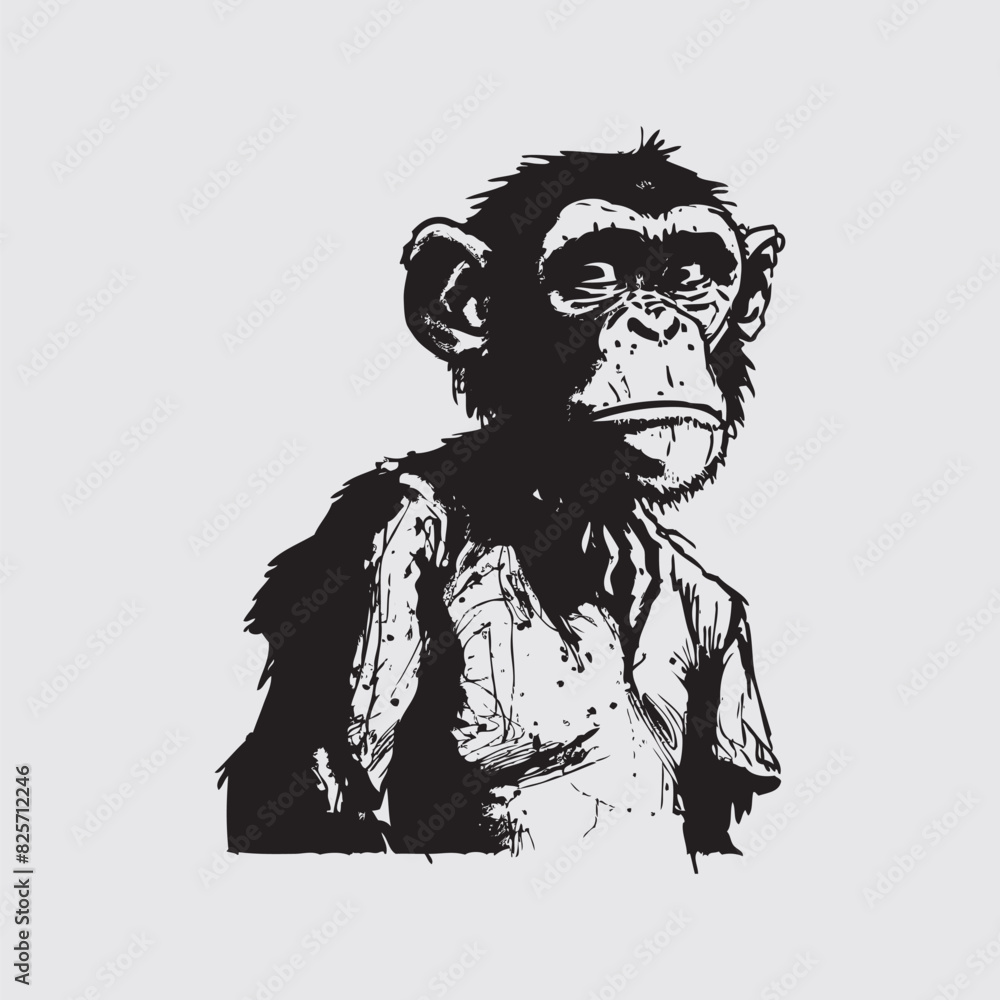 Fototapeta premium Black and White Vector Illustration of a Monkey