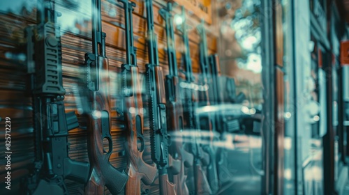 Rifles displayed in a gun store window photo