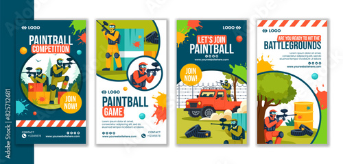 Paintball Game Social Media Stories Flat Cartoon Hand Drawn Templates Background Illustration