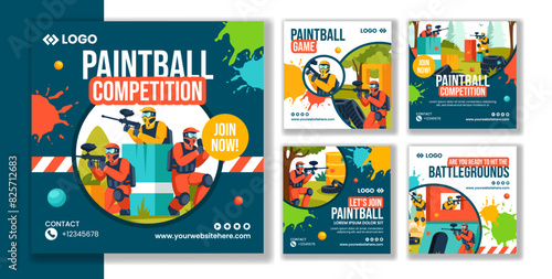Paintball Game Social Media Post Flat Cartoon Hand Drawn Templates Background Illustration