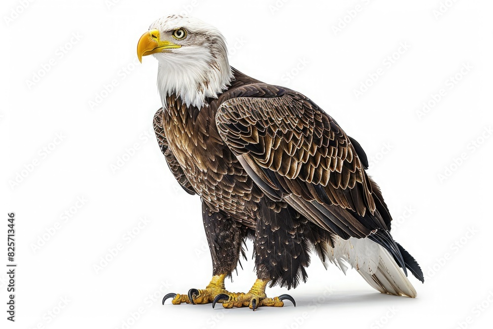 A majestic bald eagle, symbolizing freedom and strength, isolated on pure white background. A majestic bald eagle, symbolizing freedom and strength, isolated on pure white background.