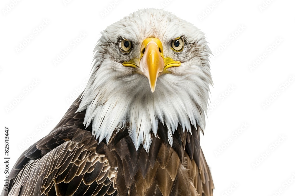 A majestic bald eagle, symbolizing freedom and strength, isolated on pure white background. A majestic bald eagle, symbolizing freedom and strength, isolated on pure white background.