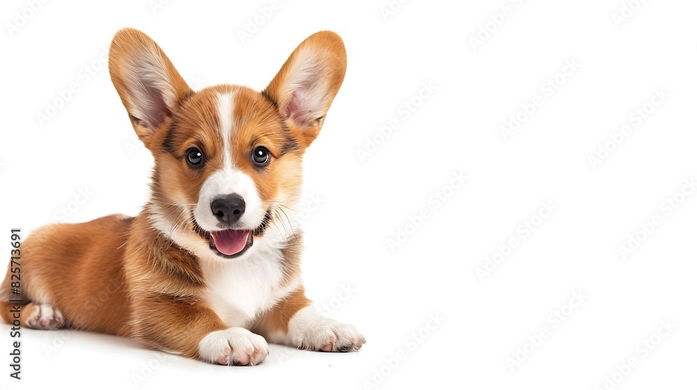 Sitting happy panting Puppy Welsh Corgi Pembroke looking at camera 14 Weeks old isolated on white : Generative AI Sitting happy panting Puppy Welsh Corgi Pembroke looking at camera 14 Weeks old isolated on white : Generative AI