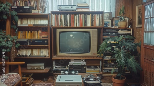 Retro television in 1990 living room