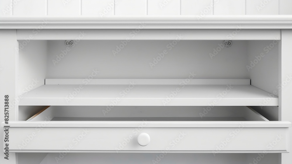 modern empty white wooden chest drawer with two shelves : Generative AI modern empty white wooden chest drawer with two shelves : Generative AI