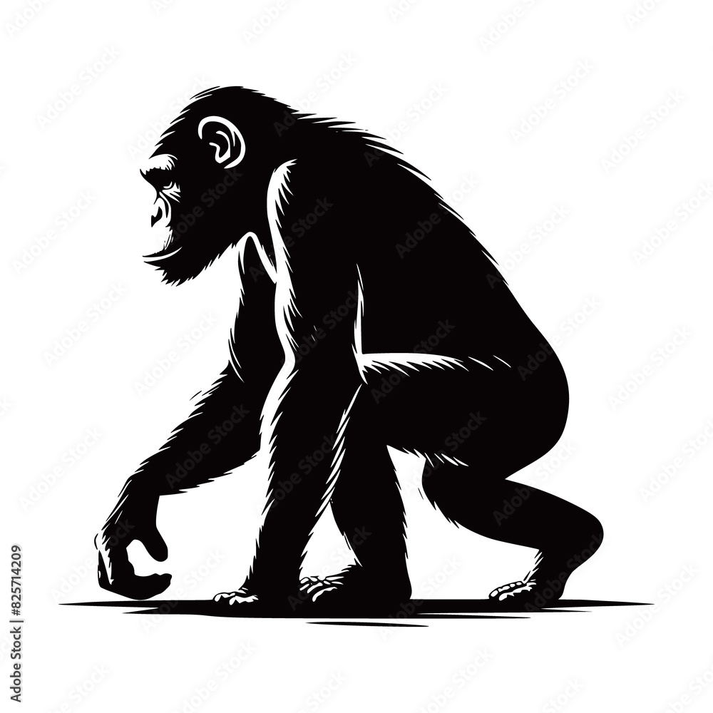 A gorilla silhouette isolated on white background generated by Ai A gorilla silhouette isolated on white background generated by Ai