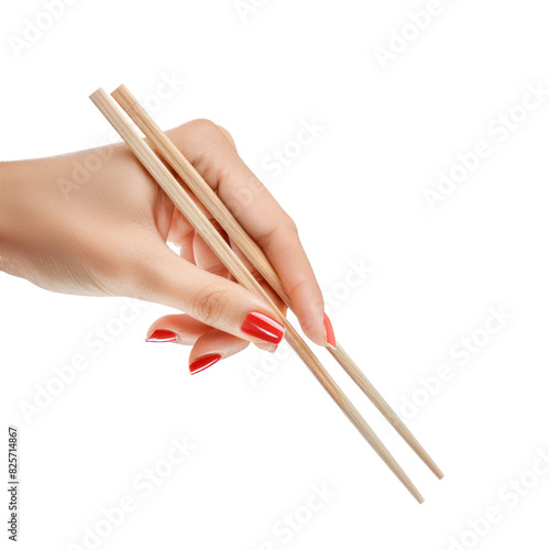 hand holding chopsticks isolated on transparent png