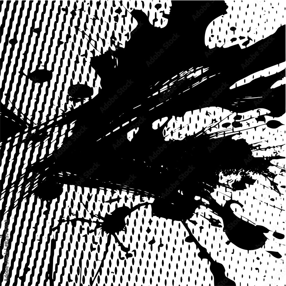 Obraz premium Grunge background of black and white. Abstract illustration texture of cracks, chips, dot. Dirty monochrome pattern of the old worn surface