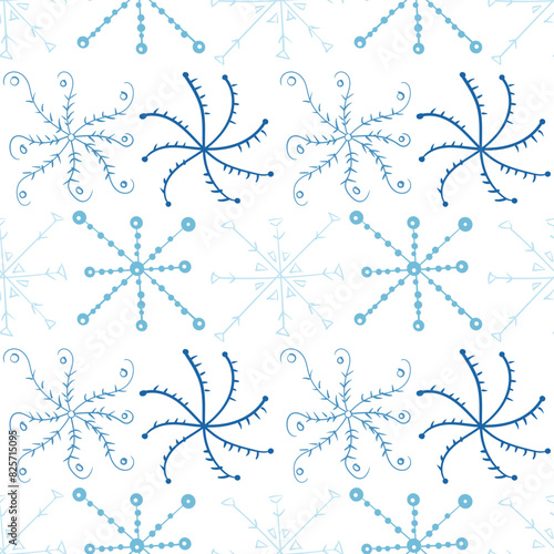 Seamless background of hand-drawn snowflakes