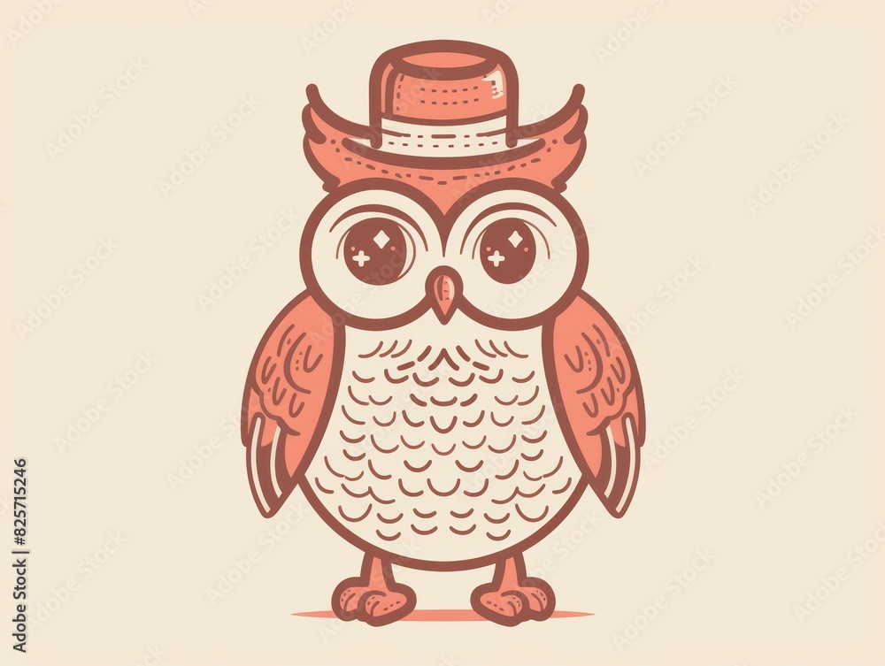Fototapeta premium A cute cartoon owl wearing a hat.