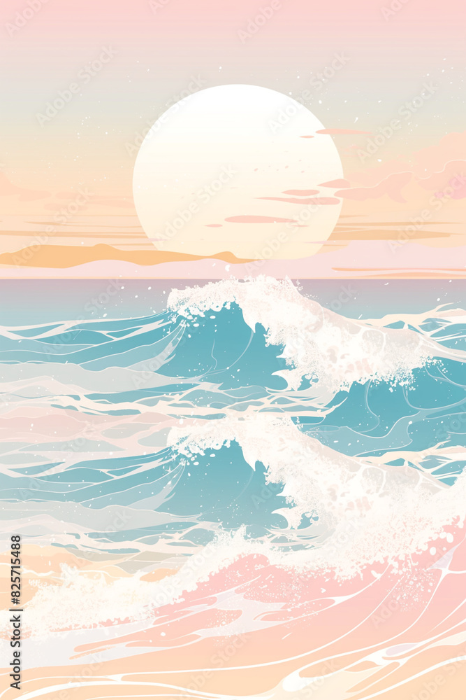 Craft a Serene Pastel Seascape with Soft Hues and Calming Vibes